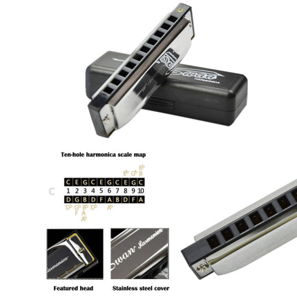Swan 2 PCS 10 Holes Full-scale Bruce Harmonica Beginner Children Adult Students Playing Musical Instruments, Swan 10 Holes Bruce Harmonica