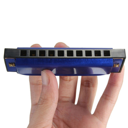 BEE 10-holes Dual-tones C Tone Brace Harmonica, Silver, Blue, Black, Red