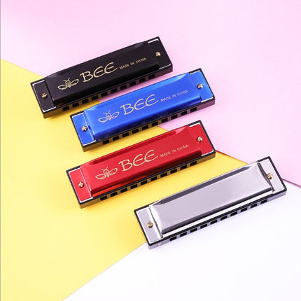 BEE 10-holes Dual-tones C Tone Brace Harmonica, Silver, Blue, Black, Red