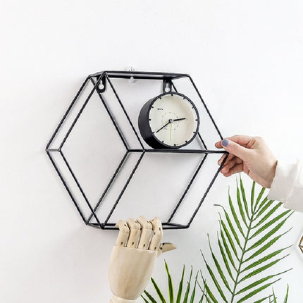 Hanging Wrought Iron Hexagonal Grid Wall Shelf Home Decoration