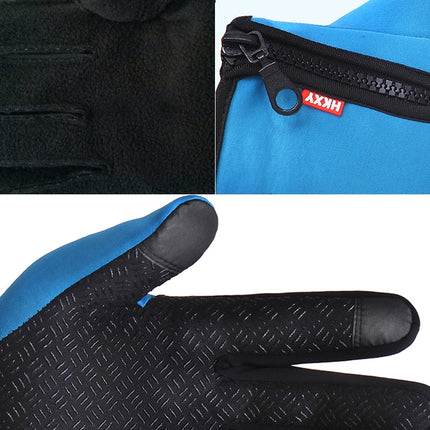 Cycling Gloves Full Finger Neoprene PU Breathable Leather Warm Winter Outdoor Sports Gloves, XL, M, L