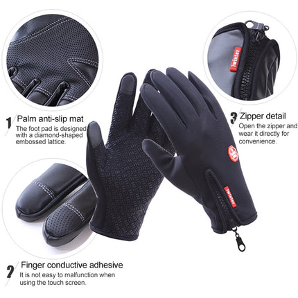 Cycling Gloves Full Finger Neoprene PU Breathable Leather Warm Winter Outdoor Sports Gloves, XL, M, L