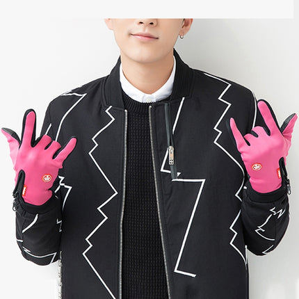 Cycling Gloves Full Finger Neoprene PU Breathable Leather Warm Winter Outdoor Sports Gloves, XL, M, L