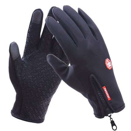 Cycling Gloves Full Finger Neoprene PU Breathable Leather Warm Winter Outdoor Sports Gloves, XL, M, L