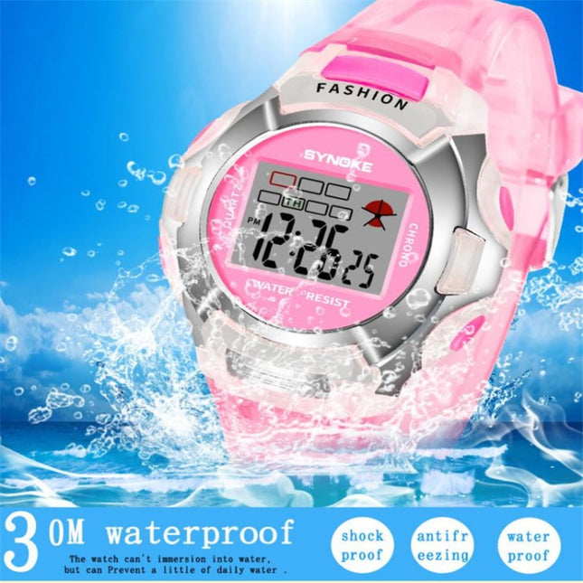 SYNOKE 99329 Waterproof Luminous Sports Electronic Watch for Children, Black, Blue, Green, Pink, Purple, Red