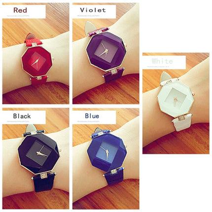 Gem Cut Geometry Crystal Leather Quartz Wristwatch Fashion Watch for Ladies