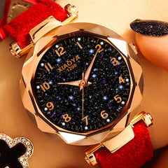 XIAOYA Fashion Women Star Sky Dial PU Leather Belt Quartz Wrist Watches