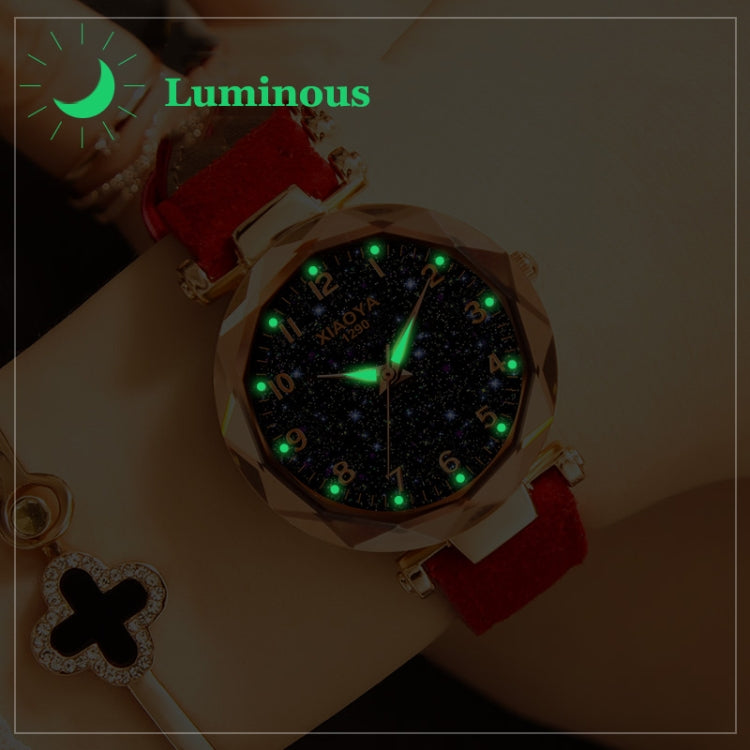 XIAOYA Fashion Women Star Sky Dial PU Leather Belt Quartz Wrist Watches