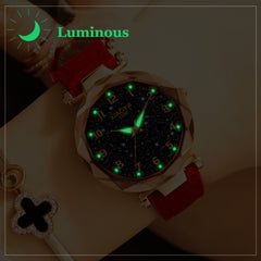 XIAOYA Fashion Women Star Sky Dial PU Leather Belt Quartz Wrist Watches