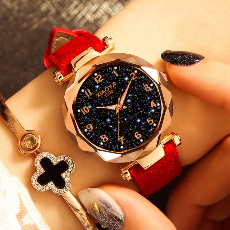 XIAOYA Fashion Women Star Sky Dial PU Leather Belt Quartz Wrist Watches