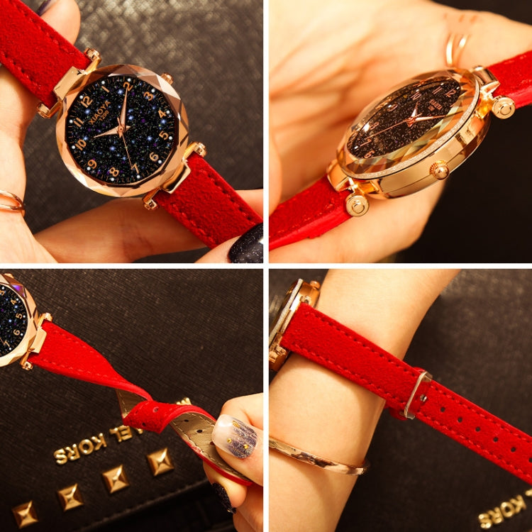 XIAOYA Fashion Women Star Sky Dial PU Leather Belt Quartz Wrist Watches