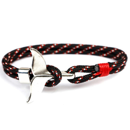 Whale Tail Anchor Charm Nautical Survival Rope Chain Bracelets, Colorful, Blue, Dark blue, Black, Black red, Red, Black blue, Yellow