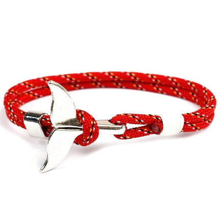 Whale Tail Anchor Charm Nautical Survival Rope Chain Bracelets, Colorful, Blue, Dark blue, Black, Black red, Red, Black blue, Yellow