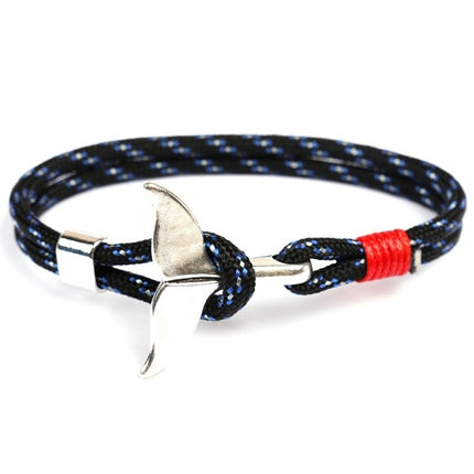 Whale Tail Anchor Charm Nautical Survival Rope Chain Bracelets, Colorful, Blue, Dark blue, Black, Black red, Red, Black blue, Yellow