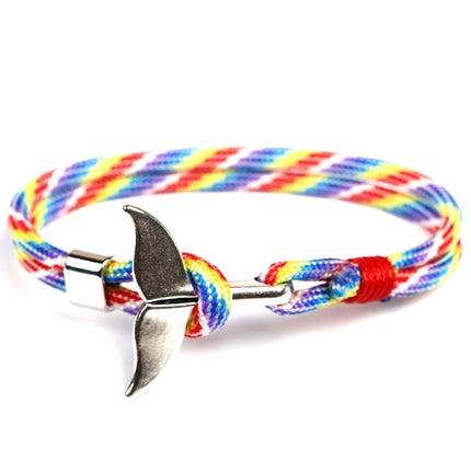 Whale Tail Anchor Charm Nautical Survival Rope Chain Bracelets, Colorful, Blue, Dark blue, Black, Black red, Red, Black blue, Yellow