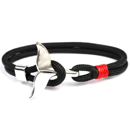 Whale Tail Anchor Charm Nautical Survival Rope Chain Bracelets, Colorful, Blue, Dark blue, Black, Black red, Red, Black blue, Yellow