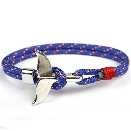 Whale Tail Anchor Charm Nautical Survival Rope Chain Bracelets, Colorful, Blue, Dark blue, Black, Black red, Red, Black blue, Yellow