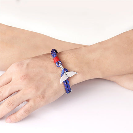 Whale Tail Anchor Charm Nautical Survival Rope Chain Bracelets, Colorful, Blue, Dark blue, Black, Black red, Red, Black blue, Yellow