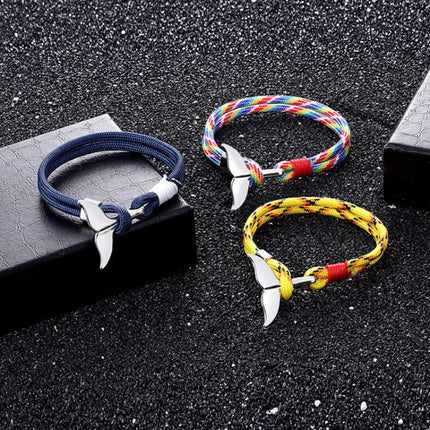 Whale Tail Anchor Charm Nautical Survival Rope Chain Bracelets, Colorful, Blue, Dark blue, Black, Black red, Red, Black blue, Yellow