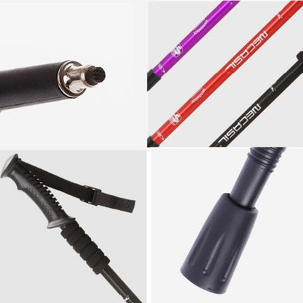 NECASIL Three-section Aluminum Alloy Straight Handle Retractable Trekking Trekking Pole, Three-section (Black), Three-section (Red), Three-section (Blue), Three-section (Silver)