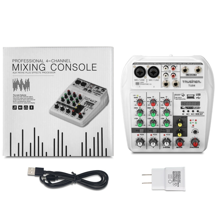 TU04 BT Sound Mixing Console Record 48V Phantom Power Monitor AUX Paths Plus Effects 4 Channels Audio Mixer with USB