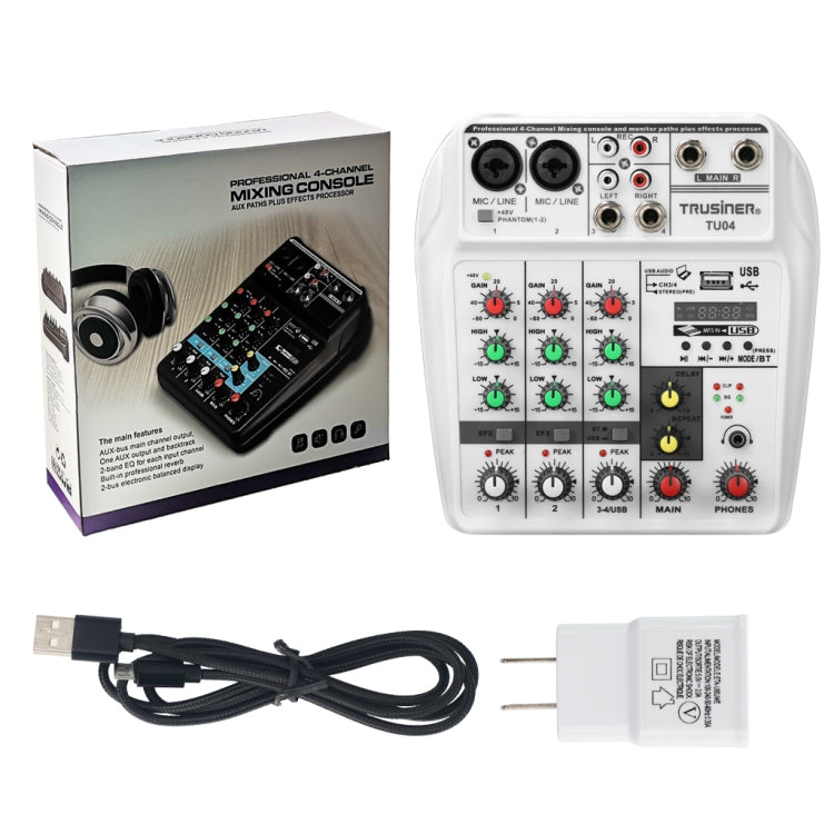 TU04 BT Sound Mixing Console Record 48V Phantom Power Monitor AUX Paths Plus Effects 4 Channels Audio Mixer with USB