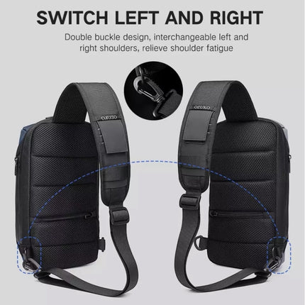 Ozuko 9315 Outdoor Waterproof Men Business Chest Bag Anti-theft Shoulder Messenger Bag with External USB Charging Port