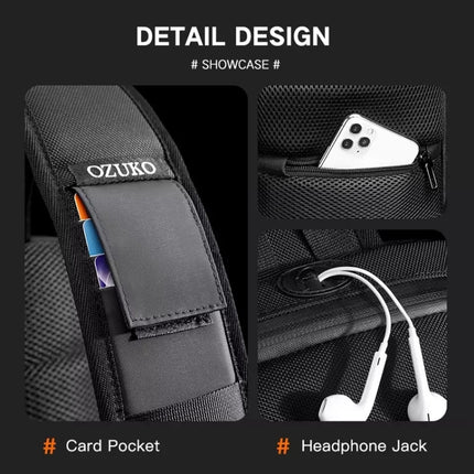 Ozuko 9315 Outdoor Waterproof Men Business Chest Bag Anti-theft Shoulder Messenger Bag with External USB Charging Port