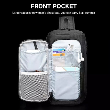 Ozuko 9315 Outdoor Waterproof Men Business Chest Bag Anti-theft Shoulder Messenger Bag with External USB Charging Port