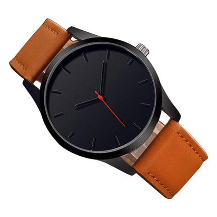 Men Simple Matte Leather Belt Quartz Watch, Brown, White Dial Brown Belt, Black + White, Black