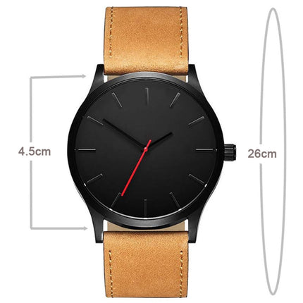 Men Simple Matte Leather Belt Quartz Watch, Brown, White Dial Brown Belt, Black + White, Black