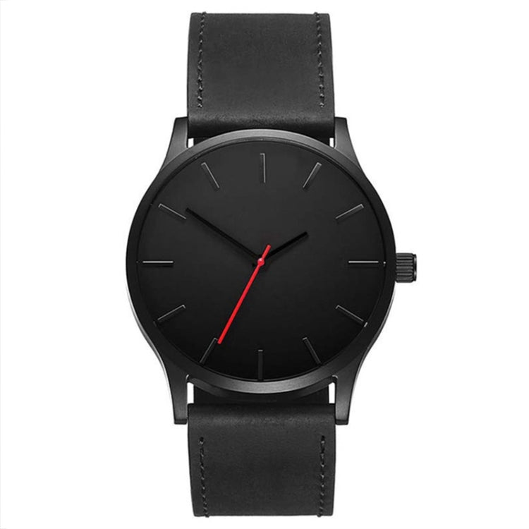 Men Simple Matte Leather Belt Quartz Watch, Brown, White Dial Brown Belt, Black + White, Black