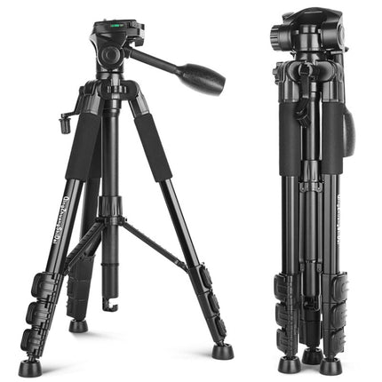 Q111 4-Section Folding Legs Live Broadcast Aluminum Alloy Tripod Mount with Three-dimensional Damping Tripod Heads, Q111