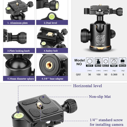 Q222 Portable 4-Section Folding Legs Aluminum Alloy Tripod Mount Monopod Holder with Ball Heads