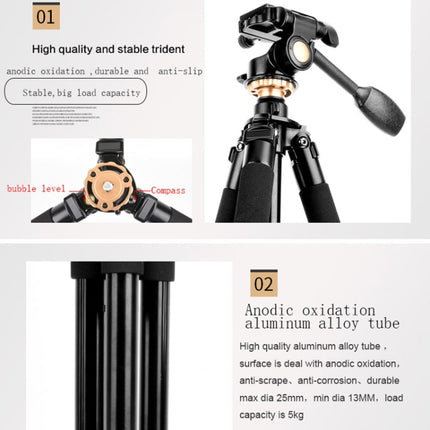Q338 4-Section Folding Legs Live Broadcast Aluminum Alloy Tripod Mount, Q338With Three-dimensional Head, Q338 With Ball Head