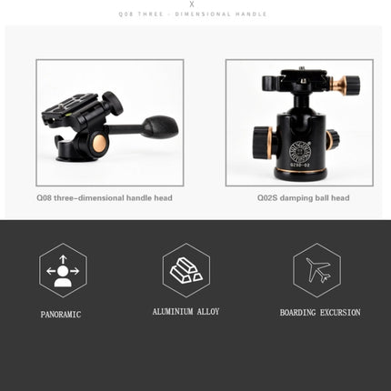 Q338 4-Section Folding Legs Live Broadcast Aluminum Alloy Tripod Mount, Q338With Three-dimensional Head, Q338 With Ball Head