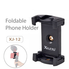 Xiletu Xj-12 Live Broadcast Bracket Fixing Clip Tripod Mount Phone Clamp with 1/4 inch Screw Holes & Cold Shoe Base, Xj12
