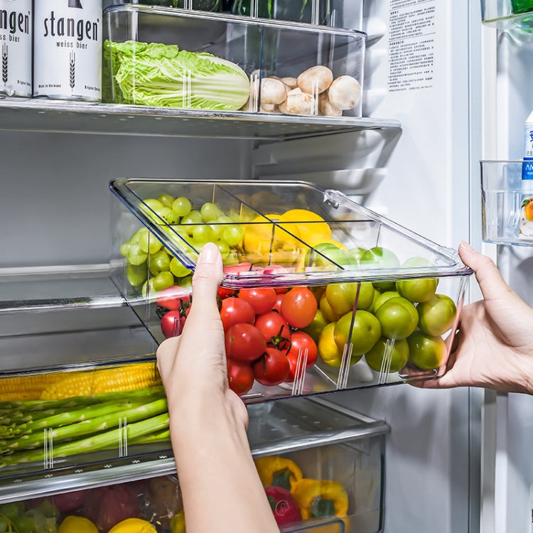Food Storage Box Transparent Separated Fresh-Keeping Box Refrigerator Plastic Cold Storage Box, No Grid, Quarter Grid
