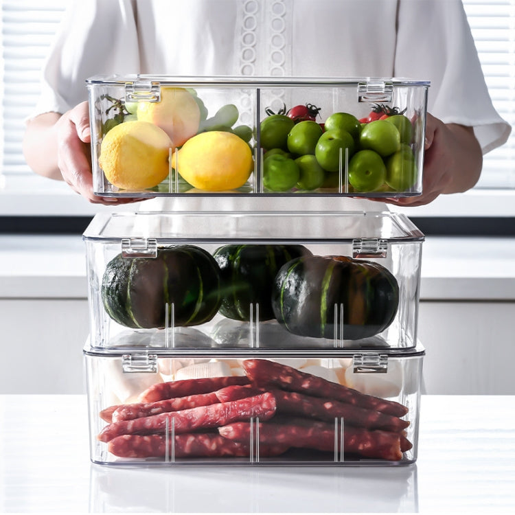 Food Storage Box Transparent Separated Fresh-Keeping Box Refrigerator Plastic Cold Storage Box, No Grid, Quarter Grid