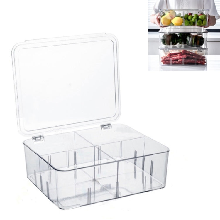 Food Storage Box Transparent Separated Fresh-Keeping Box Refrigerator Plastic Cold Storage Box, No Grid, Quarter Grid