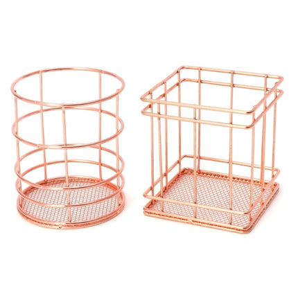Rose Gold Metal Pen Holder Box Case Iron Art Receiving Basket Desk Stationery Office School Desk Supplies