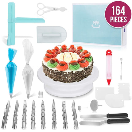 164 in 1 Cake Turntable Set Stainless Steel Decorating Mouth Baking Tools, 164 PCS/Set