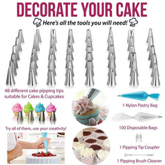 164 in 1 Cake Turntable Set Stainless Steel Decorating Mouth Baking Tools, 164 PCS/Set