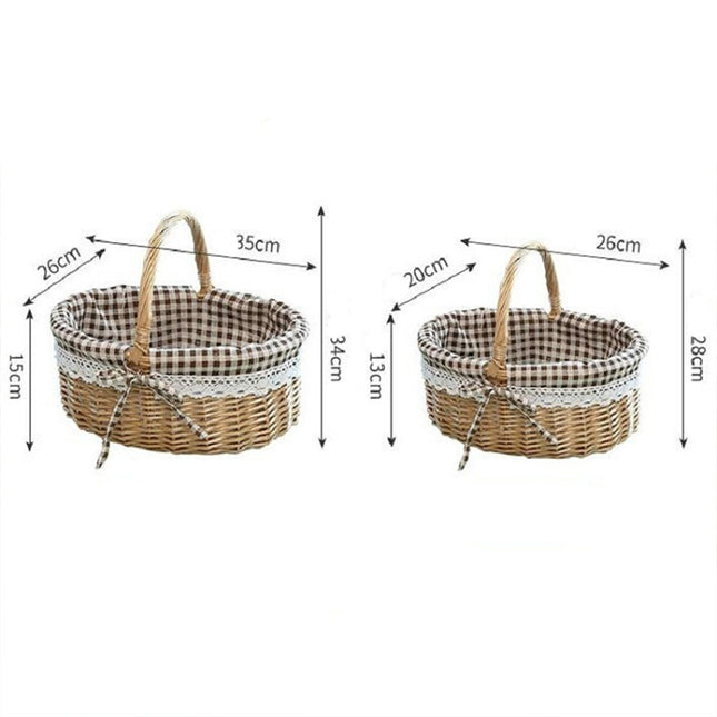 Hand-woven Picnic Basket Sackcloth Rattan Storage Basket, Small, Large