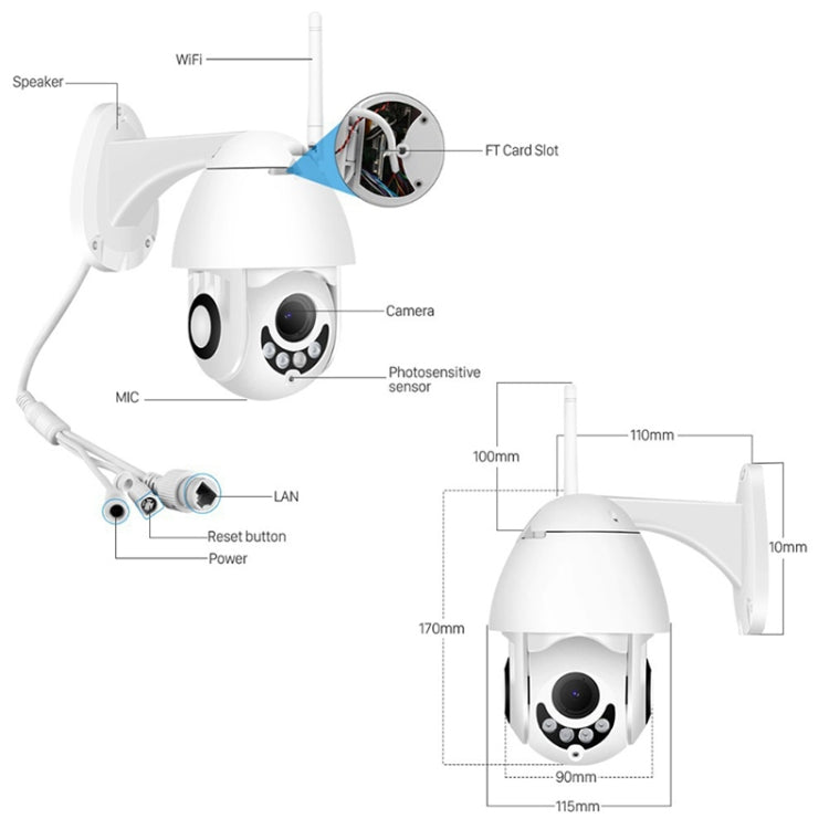 PTZ Control 355 Degree Rotation Infrared WiFi Smart Dome Camera, Two-Way Voice Intercom Monitor
