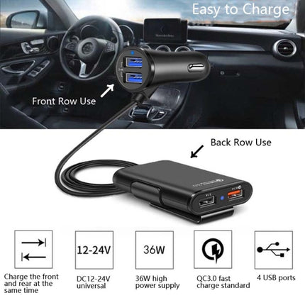 One For Four 8A Car Charger QC3.0 Fast Charge 4USB Car Front And Rear Seat Car Charger