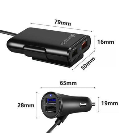 One For Four 8A Car Charger QC3.0 Fast Charge 4USB Car Front And Rear Seat Car Charger
