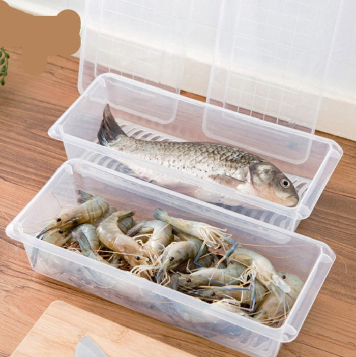 Kitchen Refrigerator Drainable Fresh-Keeping Box Food Plastic Sealed Freezer Storage Box Fish Fresh Box, 27x20x5.5cm, 27x11x6cm