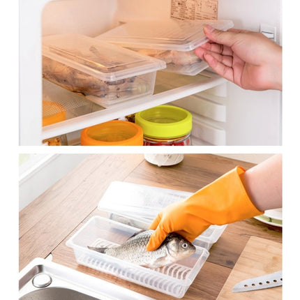 Kitchen Refrigerator Drainable Fresh-Keeping Box Food Plastic Sealed Freezer Storage Box Fish Fresh Box, 27x20x5.5cm, 27x11x6cm