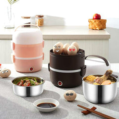 LINGRUI Multi-Function Electric Lunch Box Electric Heating Insulation Cooking Mini Rice Cooker, CN Plug, Double Layer, Three Layer